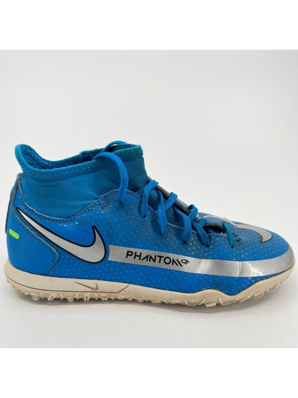 Nike Phantom GT Club DF TF Boys Size 1Y Blue Silver Running Oudoor Soccer Shoes